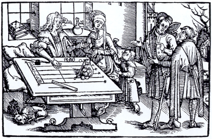 Counting table in an early woodcut