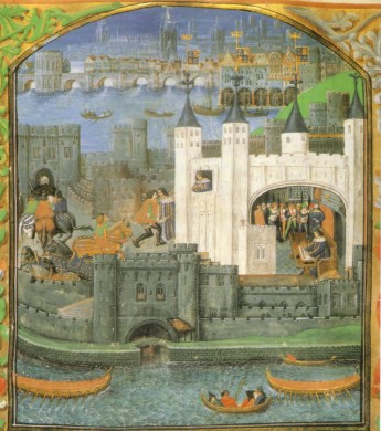 An illustration of the Tower of London's "White Tower" with its coating of lime wash